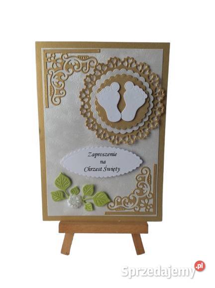 Zaproszenia Chrzest Stopki W Serwetce C6 Złoto wielkopolskie Poznań