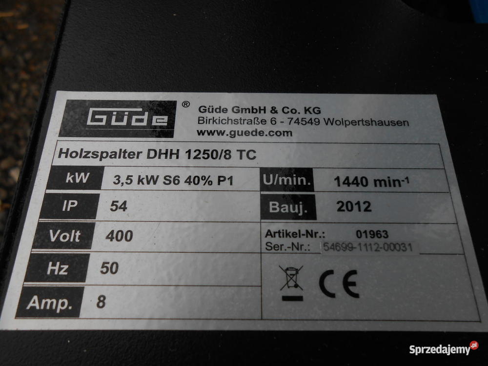 ŁUPARKA DO DREWNA RĘBAK 8 TON GUDE 400V 35 Kw dolnośląskie Złotoryja