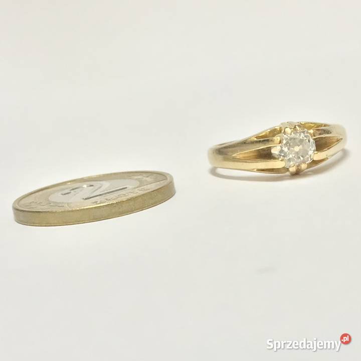 Złoty PIERŚCIONEK 750 18K z DIAMENTEM w starym Warszawa