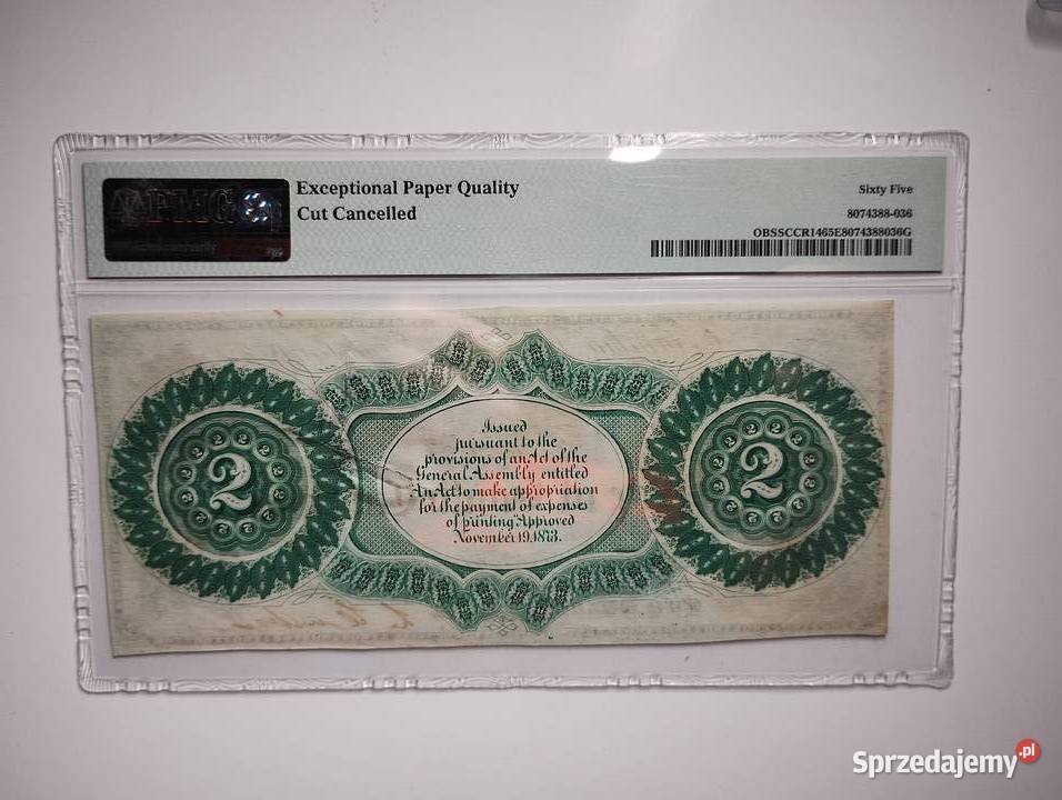 Banknot USA 2 1873 PMG 65 State of South Rzeszów