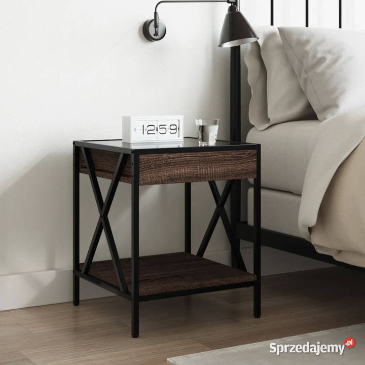 Stolik nocny z LED Infinity brązowy dąb 40x40x49 Dom i Ogród