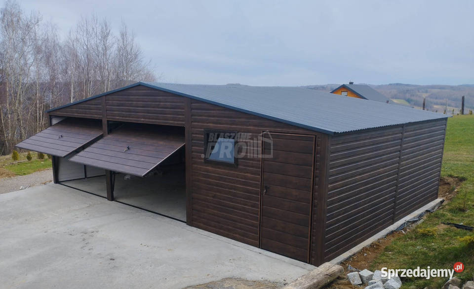 Garaż blaszany 9x6 2x Brama uchylna drzwi okno pomorskie