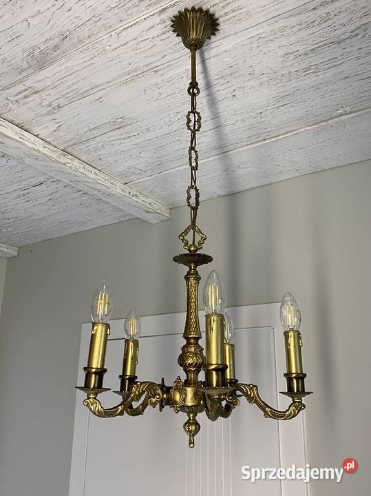 Francuski antyczny Żyrandol 19 mosiądz Poznań