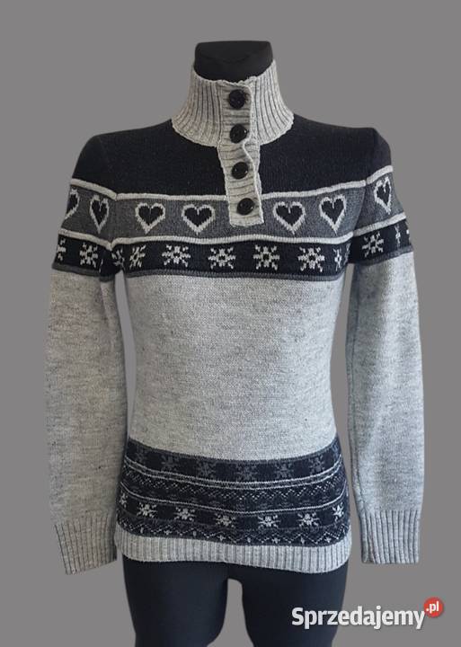 Sweter golf damski ciepły zimowy szary ozdobiony Swetry i golfy Chrzanów