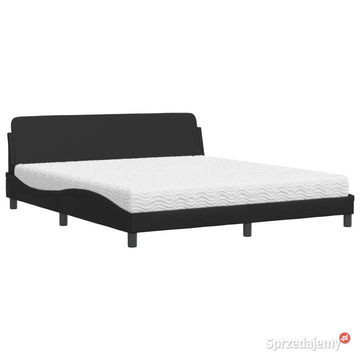 Łóżko z materacem czarne sztuczna skóra 180x200