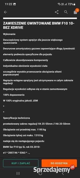 Amortyzatory bmw 5 f10 osobowe Pieńsk