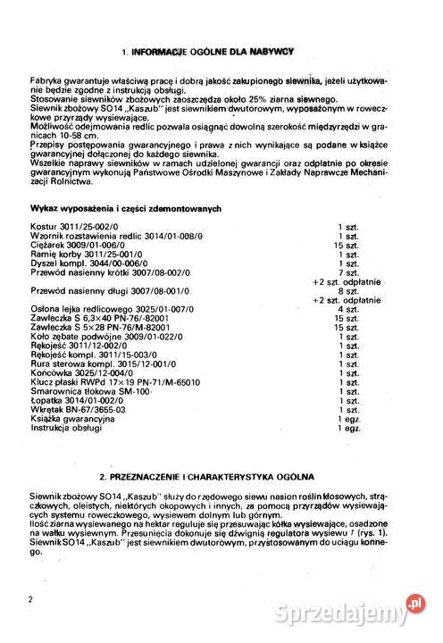 Siewnik zbożowy konny Kaszub instrukcja obsługi podkarpackie Stalowa Wola