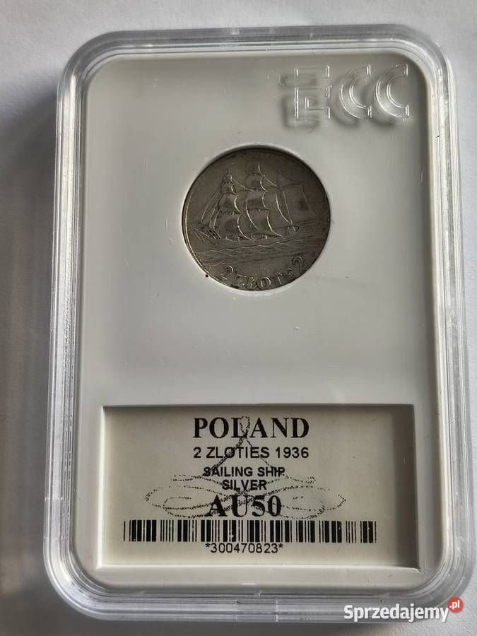 2 złote 1936 żaglowiec grading AU50 srebro Numizmatyka zachodniopomorskie Szczecin