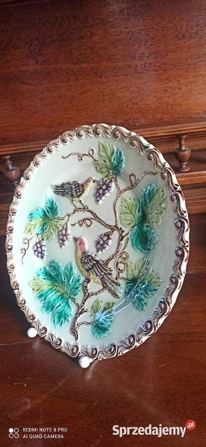 Secesyjny talerze ceramiczny ptaszki i winorośle Antyki, Sztuka, Kolekcje Gdańsk