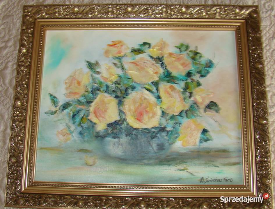 obraz olejny ŻÓŁTE RÓŻE małopolskie Grzechynia