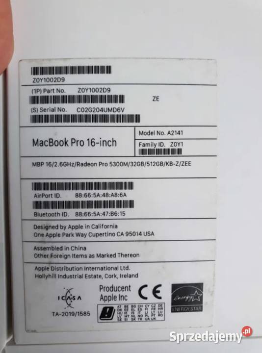 MacBook Pro 16 2019 32GB 512GB i7 229 cykli Kamera  Kraków