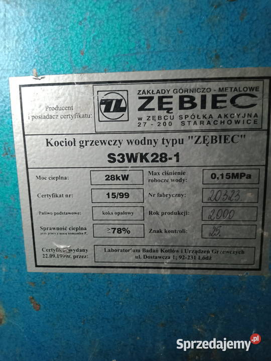 Piec węglowy Zębiec 28kW możliwy transport sprzedam