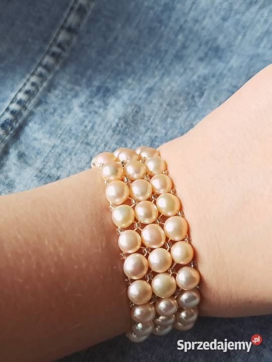 Bransoletka 3rzędowa szeroka perła hodowlana Warszawa