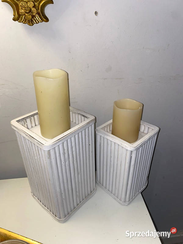 dwa drewniane bambusowe świeczniki doniczki Kraków sprzedam