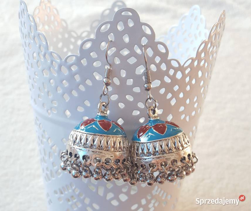Nowe kolczyki indyjskie jhumki jhumka srebrny