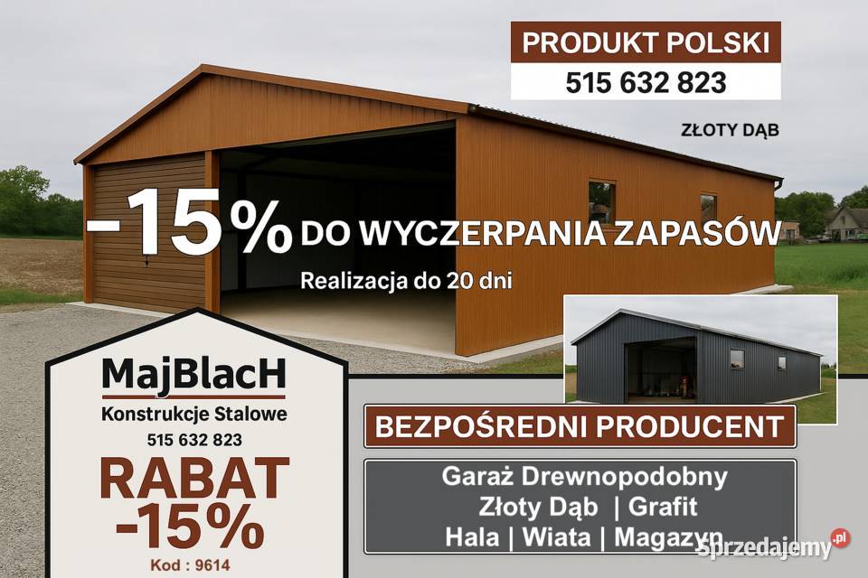 OCYNKOWANA Wiata Hala Garaż Blaszany PRODUCENT Szczytno