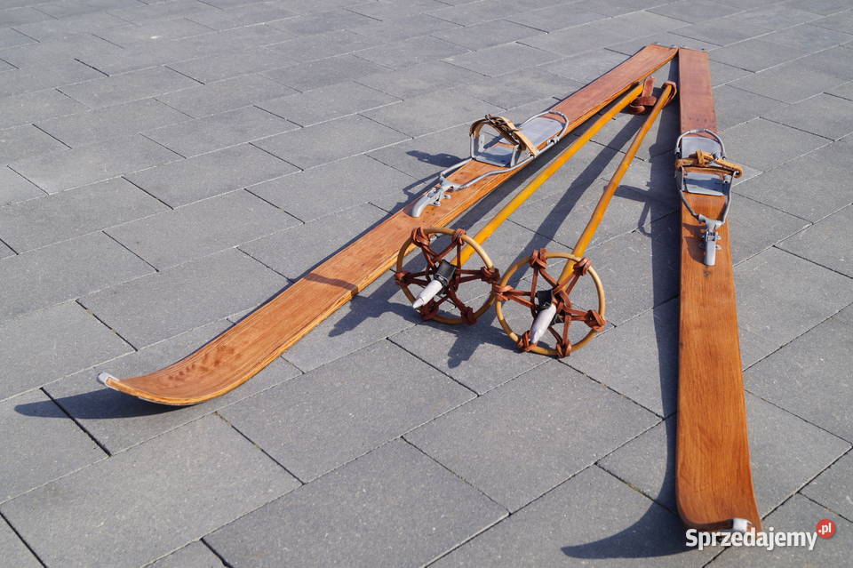 Stare narty drewniane 172 z kijkami podkarpackie