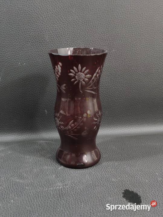 Rubinowy Kryształowy Wazon Bohemia Poddębice