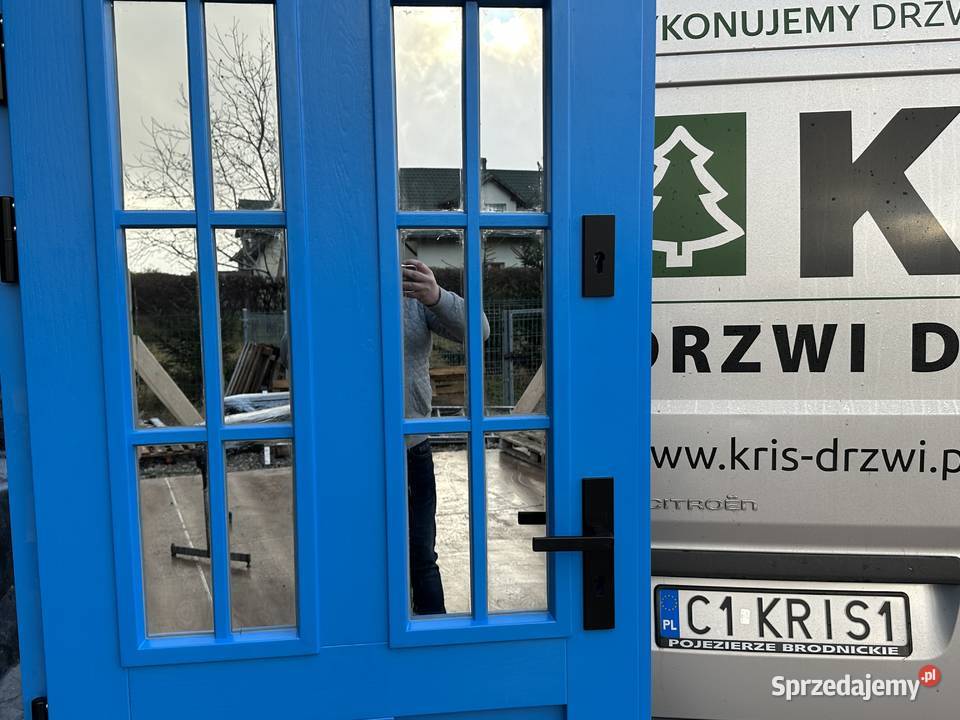 DRZWI Zewnętrzne drewniane niebieskie 975X208 Brodnica