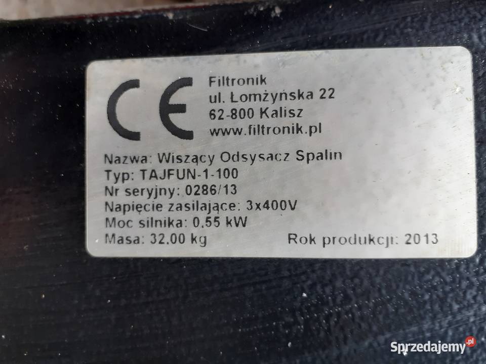 Wiszący odsysacz spalin Filtronik Tarnobrzeg