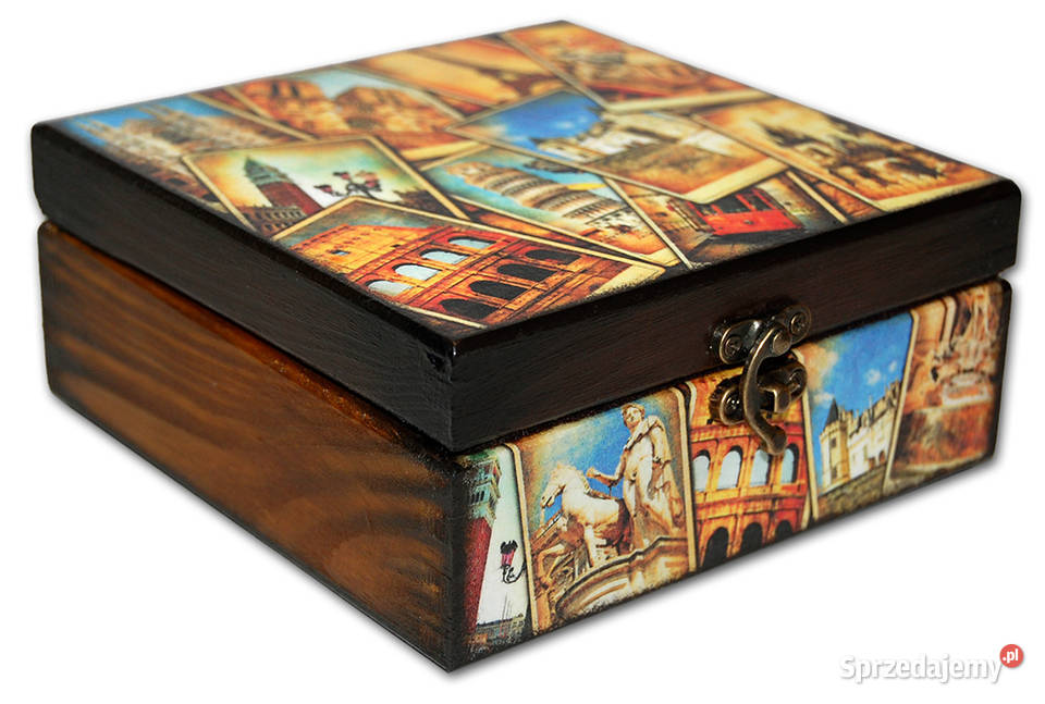 SZKATUŁKA pudełko drewniane POSTCARDS 14x14