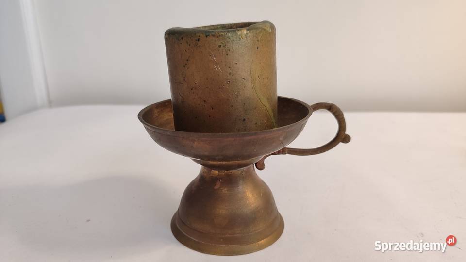 Stary mosiężny świecznik kaganer antyk Gdańsk