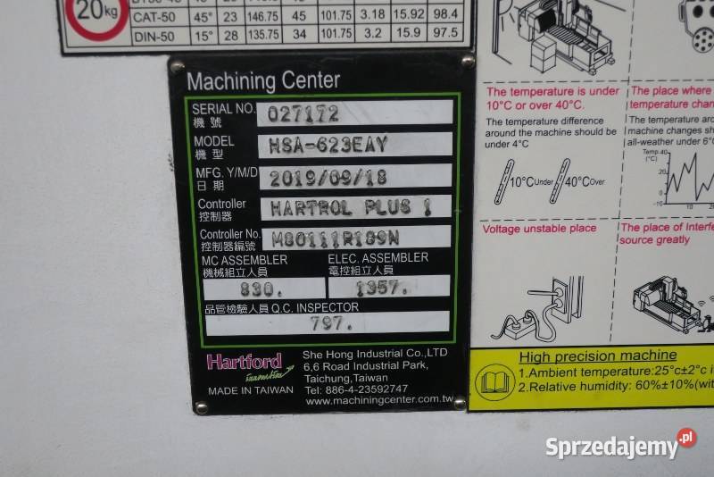 Centrum Obróbcze Frezarskie Hartford HSA623EAY warmińsko-mazurskie Reszel