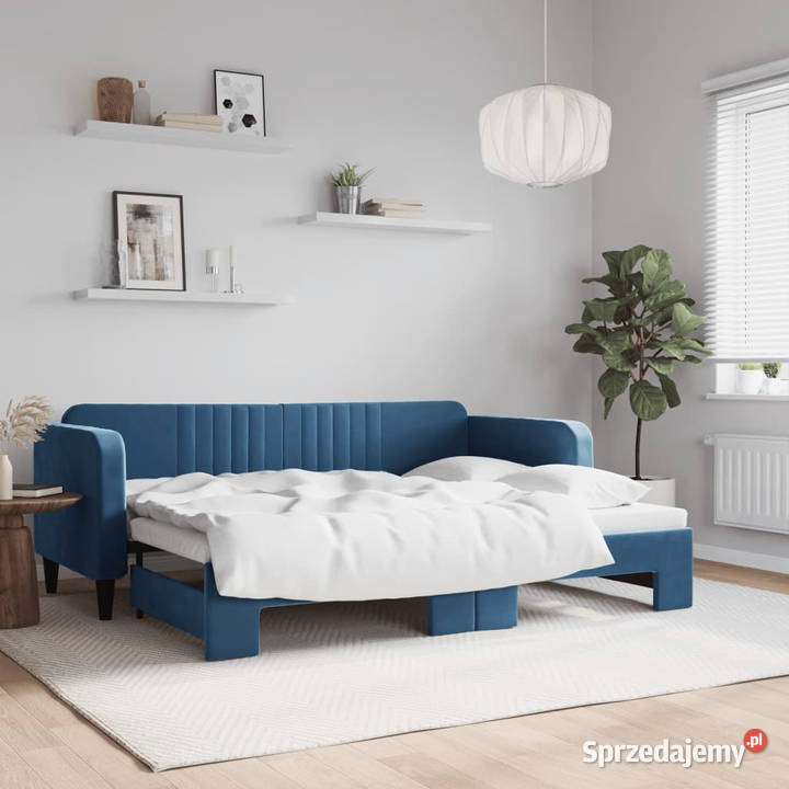 Sofa rozsuwana niebieska aksamit 80x200 90cm Warszawa