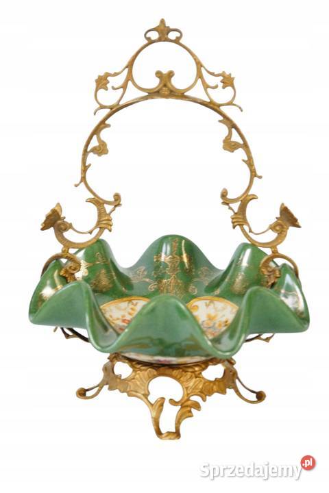 Patera koszyk porcelana z brązem zielony Gizałki