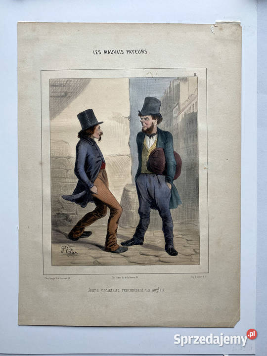 Oryginalna Litografia XIX w Les Mauvais Payeurs Warszawa