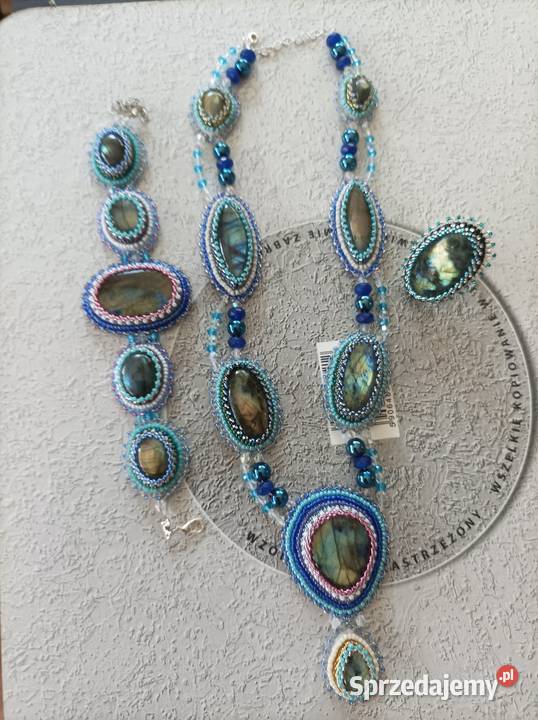 Przecudny oryginalny komplet labradoryty beading