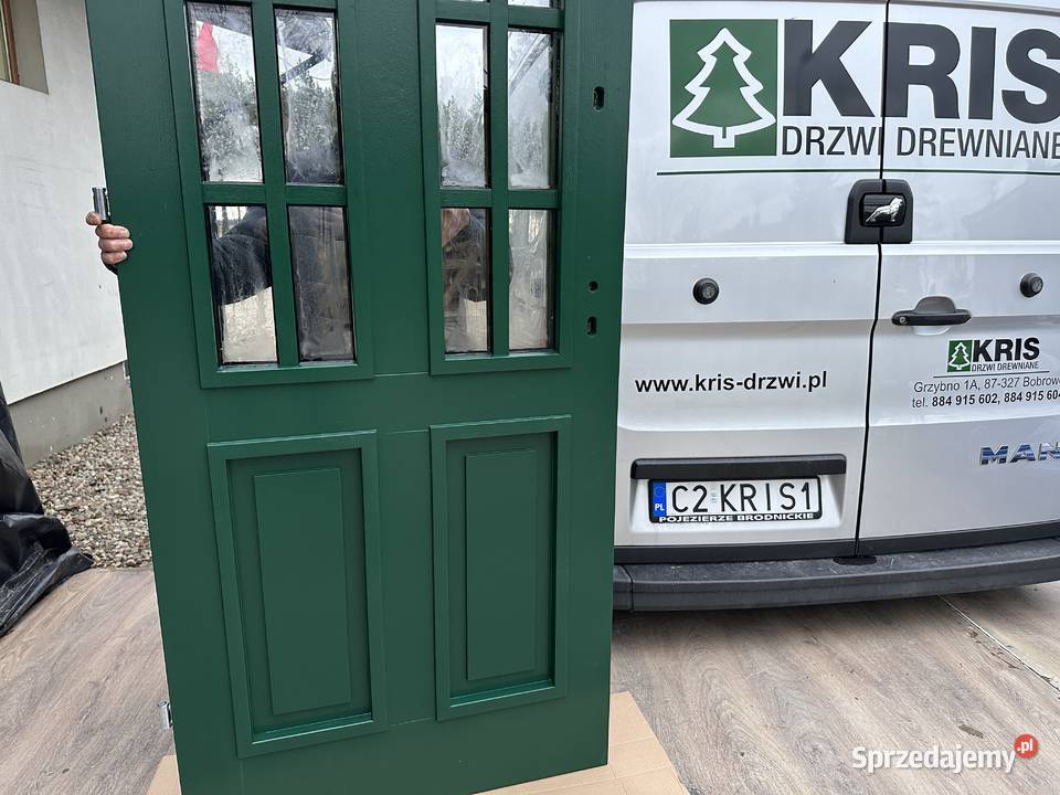 Drzwi zewnętrzne drewniane RĘKI ZIELONE 6005 opolskie Opole