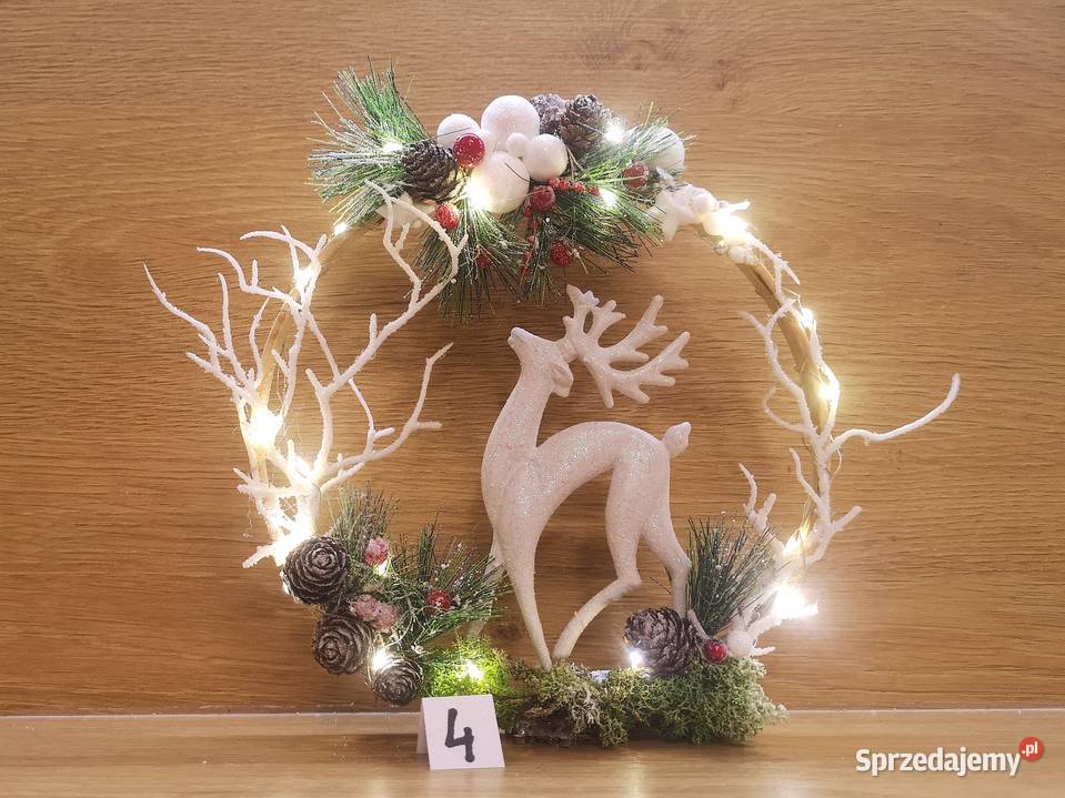 Stroik świąteczny na drewnianej obręczy LED świętokrzyskie Kielce sprzedam