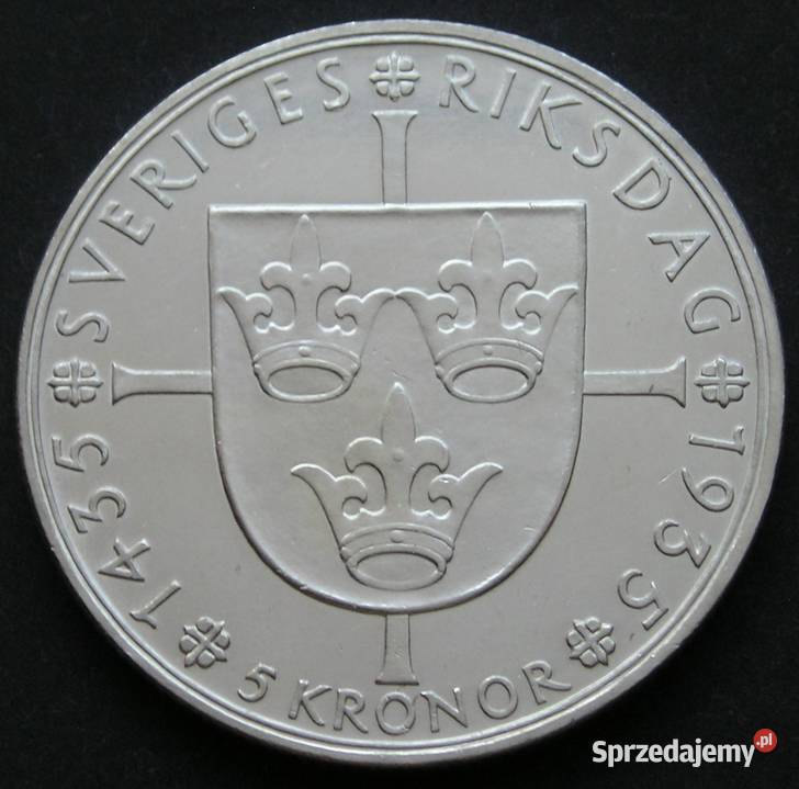 Szwecja 5 koron 1935 król Gustaw V srebro