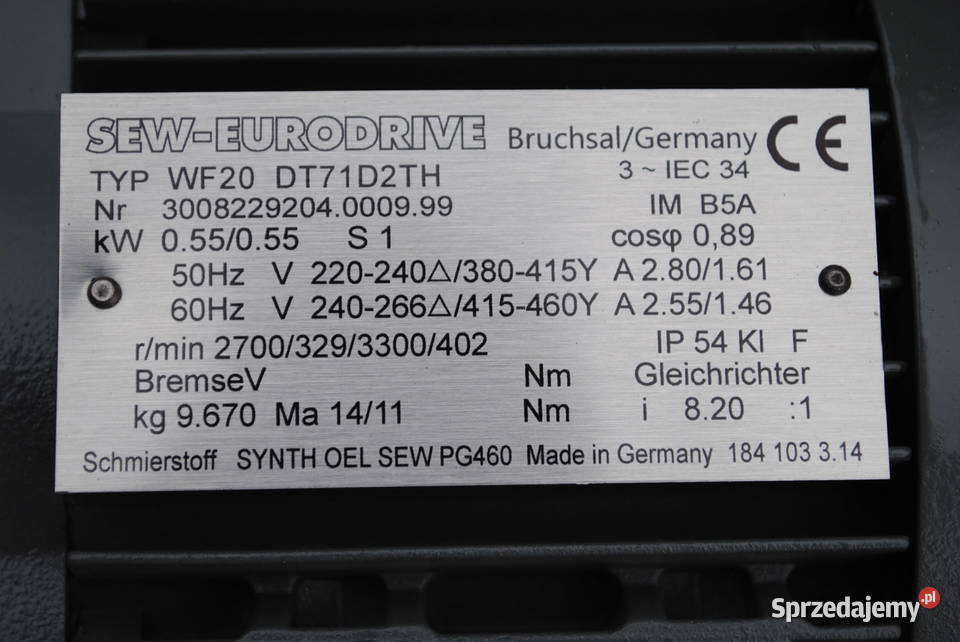 Motoreduktor kątowy 055kw 329obrmin Firmy SEW Kargowa