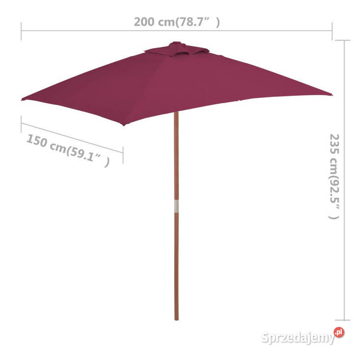 Parasol ogrodowy na drewnianym słupku 150 x 200 Warszawa