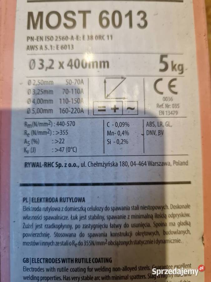 ELEKTRODY RUTYLOWE MOST 6013 (różowe) 3,2mm 5,0kg Głogowa - Sprzedajemy.pl