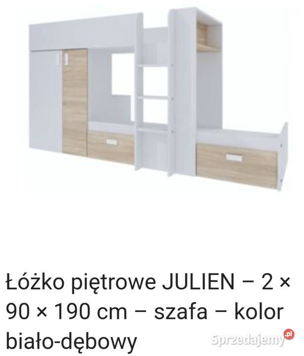 Łóżko piętrowe JULIEN – 2×90 ×190 cm +szafa + 1 materac ZEUS
