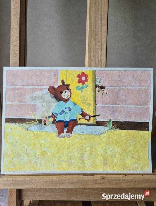 Miś Uszatek akwarela artysty piękna na prezent sprzedam