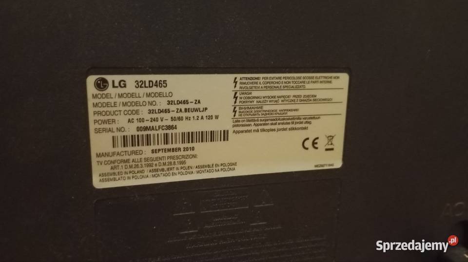 Telewizor LG 32LD465 2010 roku 32 1920x1080 LG