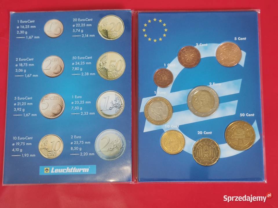 Austria klaser z monetami 2 euro do 1 centa 8 Lębork sprzedam