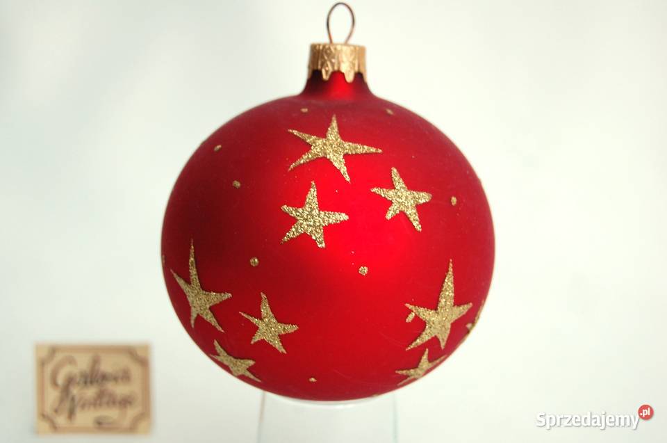 Bombka szklana czerwona satynowa matowa złote Lublin