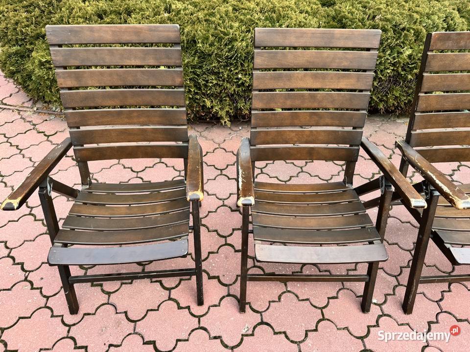 Leżak ogrodowy drewniany brązowy regulowany Krzesła ogrodowe Ogród mazowieckie sprzedam