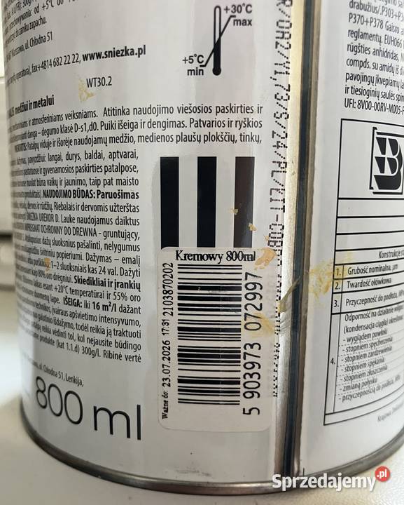 emalia olejnoftalowa firmy Śnieżka kolor kremowy Tychy