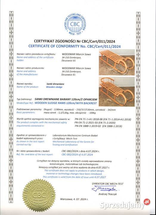SANKI DREWNIANE baranie rogi120 PRODUCEN Śleszowice