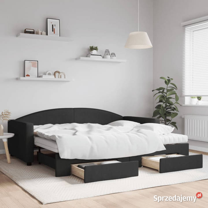 Sofa rozsuwana z szufladami czarna tkanina Warszawa