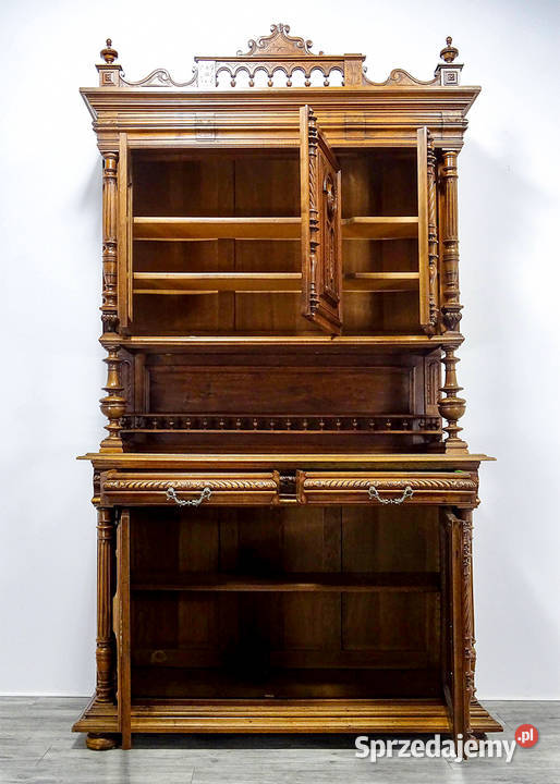 Antyk Wysoki KREDENS francuski rzeźbiony ORZECH wielkopolskie Kalisz