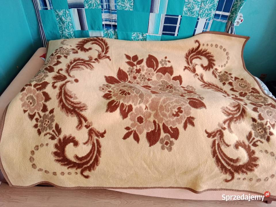 Gruby Koc z PRL Dwustronny Vintage 186x157 Koce i narzuty Ruda Śląska