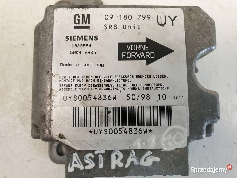 Opel Astra G II MODUŁ PODUSZEK AIRBAG 09180799 Rudka
