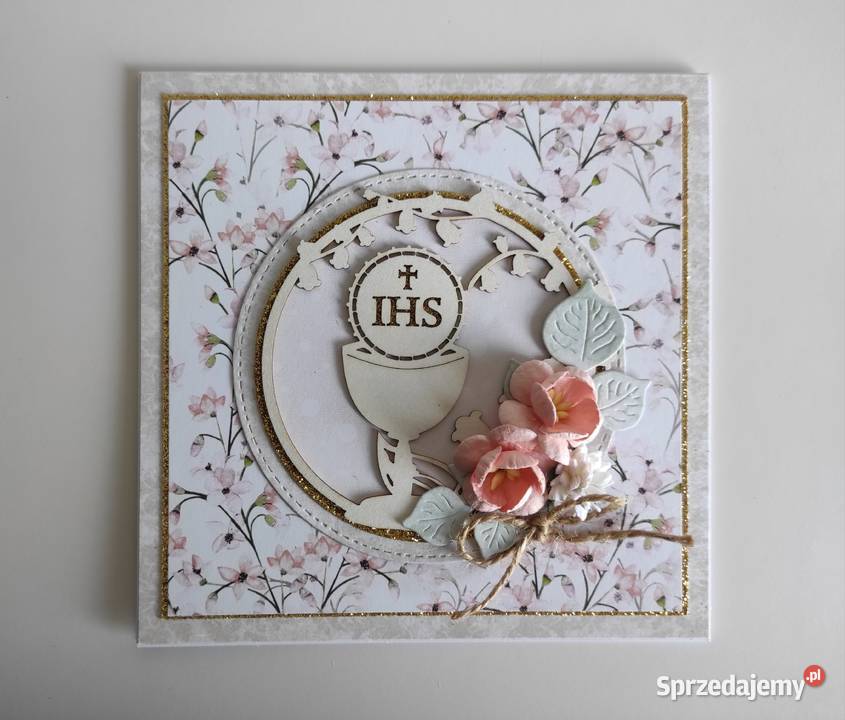 Kartka ręcznie robiona na Komunię Świętą z